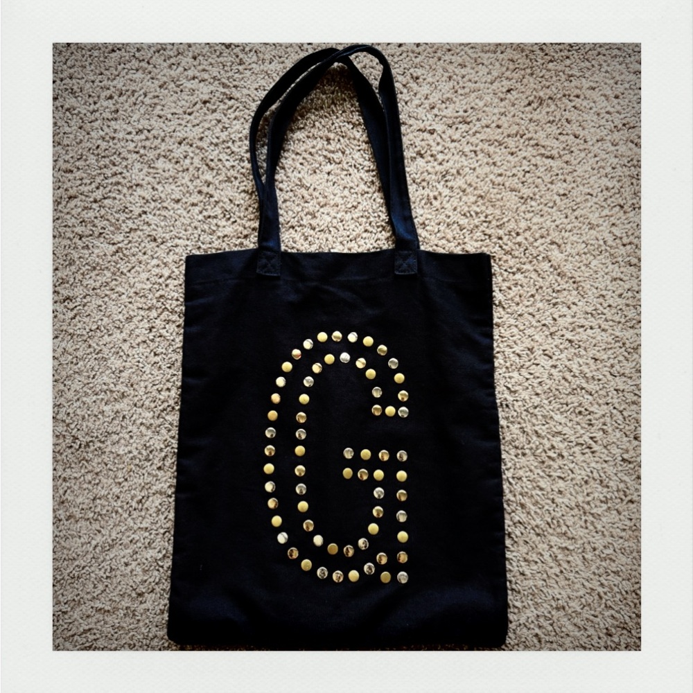 Black Tote Bag with Gold Accents